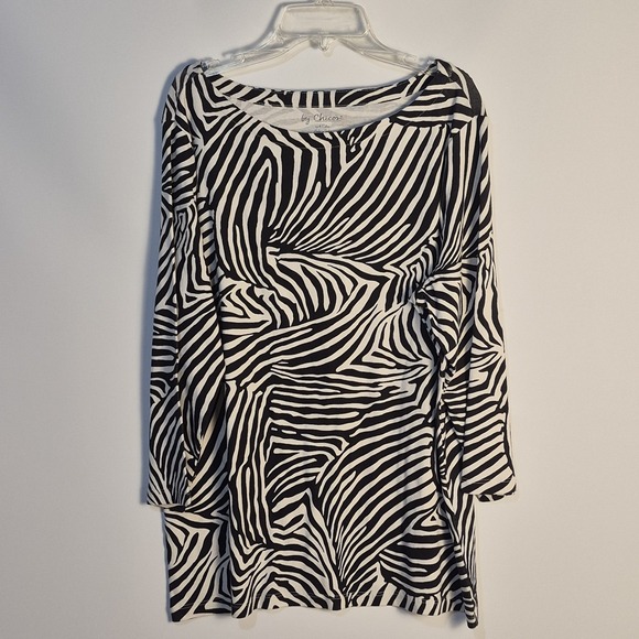 Chico's Tops - CHICO'S NWT 3 Black White Zebra Print Top 100% Cotton 3/4 Sleeve Tunic Blouse